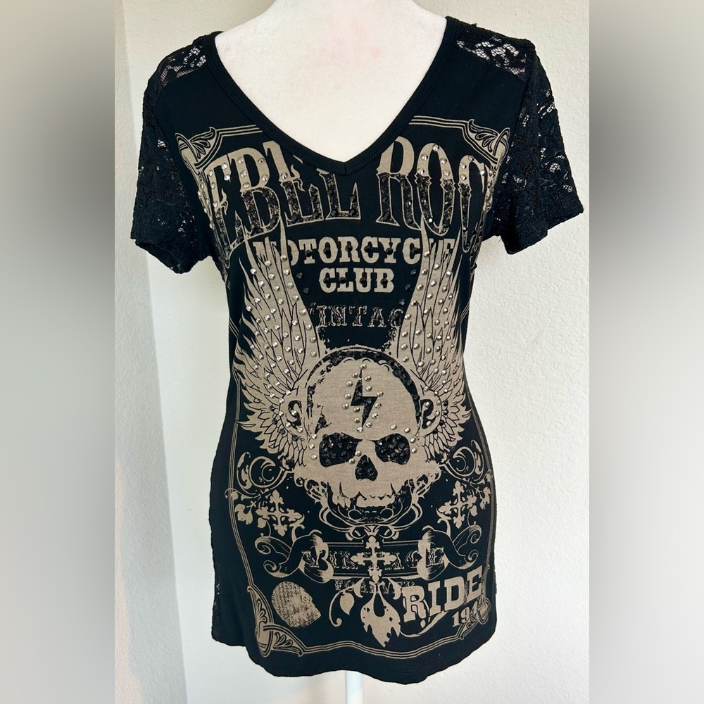 Vocal rebel rock rhinestones lace top
